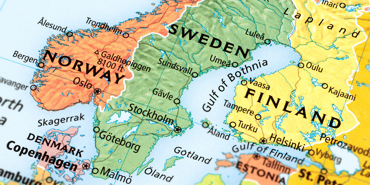 The Nordic countries: Finland, Sweden, Denmark and Norway - Iceland a little further away